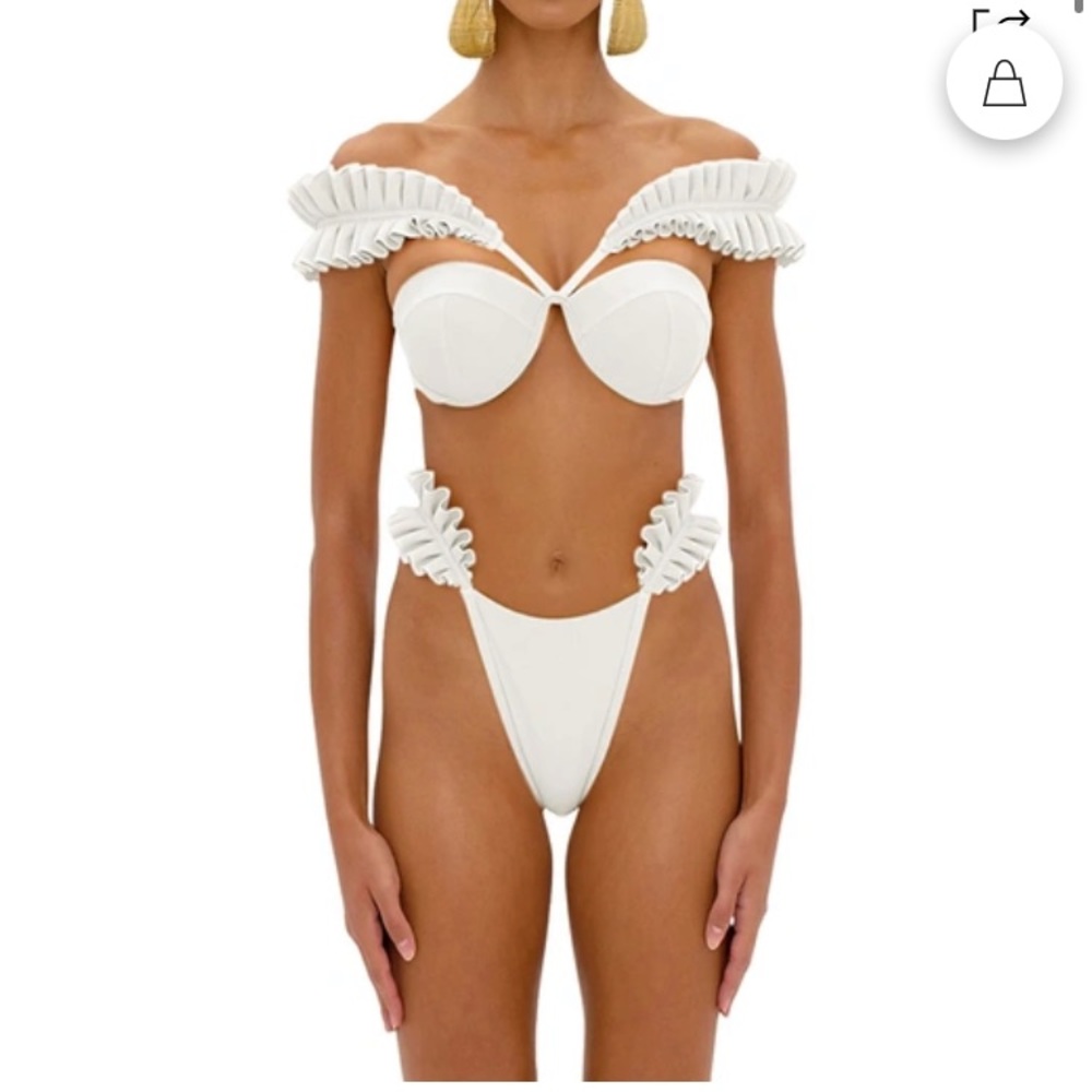 Andrea Iyamah white ruffle swimsuit